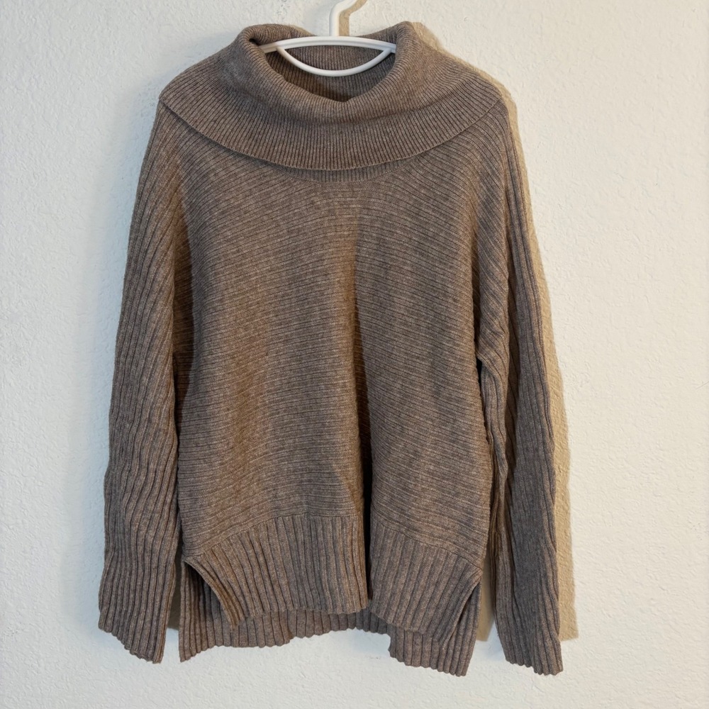 Moth Anthropologie Cowl Neck Sweater Womens XL Taupe Brown Ribbed Pullover